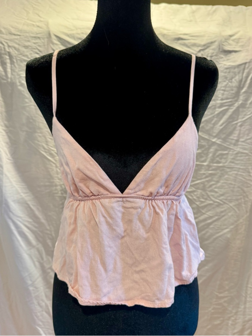La Hearts Light Pink V-Neck Spaghetti Strap Peplum Tank